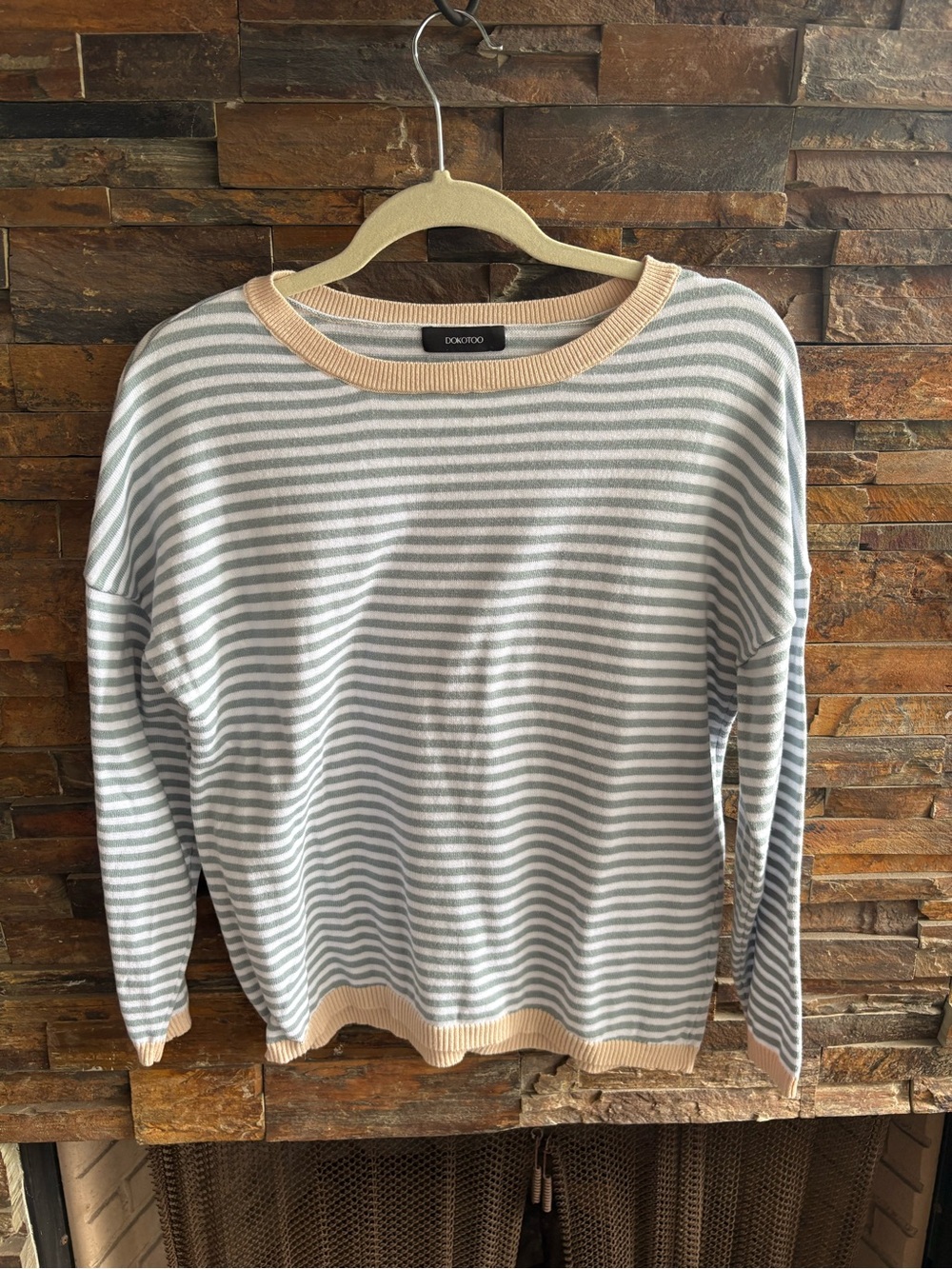 Striped Crewneck Sweater in Light Gray and Cream by Dock & Bay